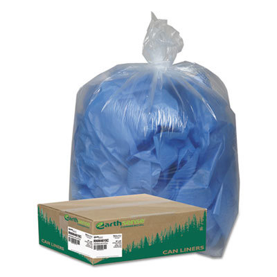 Linear Low Density Clear Recycled Can Liners, 45 gal, 1.5 mil, 40